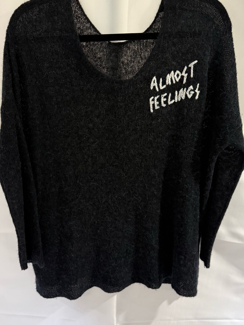 Wildfox Couture Black 'Almost Feelings' Embroidered Crewneck Sweater Size Small